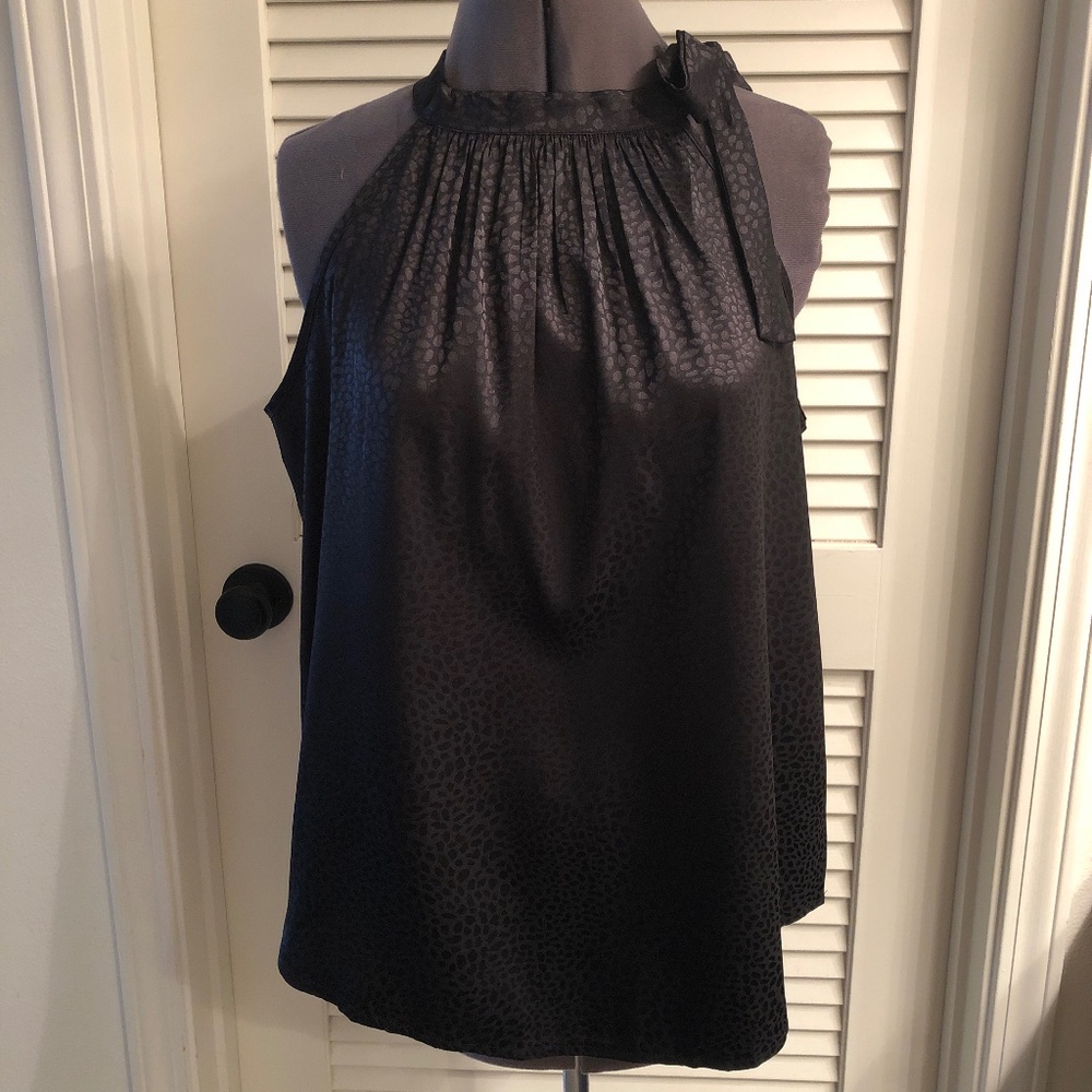 BTFBM Satin Black on Black Leopard Print Halter Top  Size L